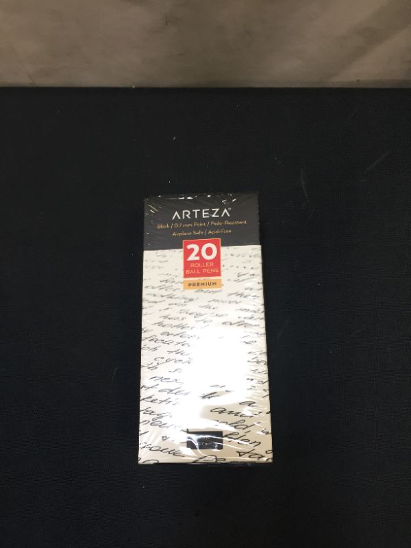 Photo 4 of Arteza Rollerball Pens, Pack of 20, 0.7mm Black Liquid Ink Pens, Office Supplies for Bullet Journaling, Fine Point Rollerball for Writing, Taking Notes & Sketching
(factory sealed)