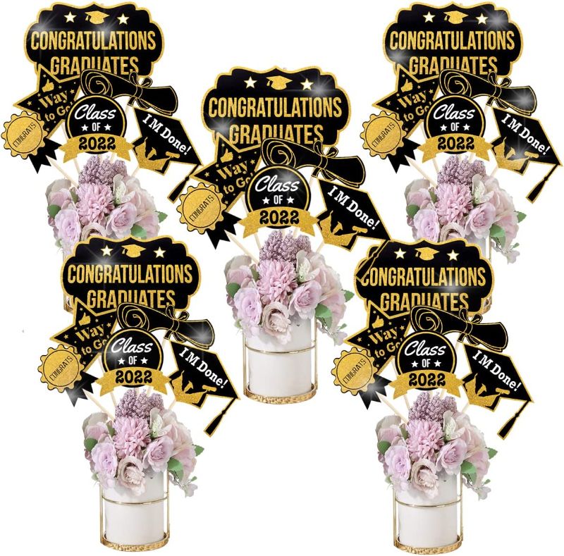 Photo 1 of 2022 Graduation Party Decoration,Real Glitter Graduation Party Centerpiece Sticks,Congrats Grad Party Table Topper Favor Party Supplies 24 Pack
