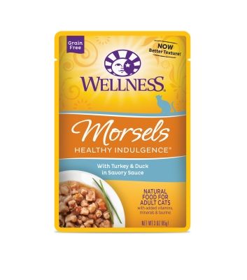 Photo 1 of 
Wellness Healthy Indulgence Natural Grain Free Morsels with Turkey & Duck in Savory Sauce Wet Cat Food, 3 Oz., Case of 12, 12 X 3 OZ 
exp oct 16 2022
