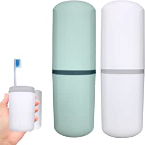 Photo 1 of 2 Pieces Toothbrush Travel Case Portable Plastic Travel Toothbrush Holder Toothbrush and Toothpaste Holder for Travel, Camping, Business and School, Multifunctional Toothbrush Toothpaste Set