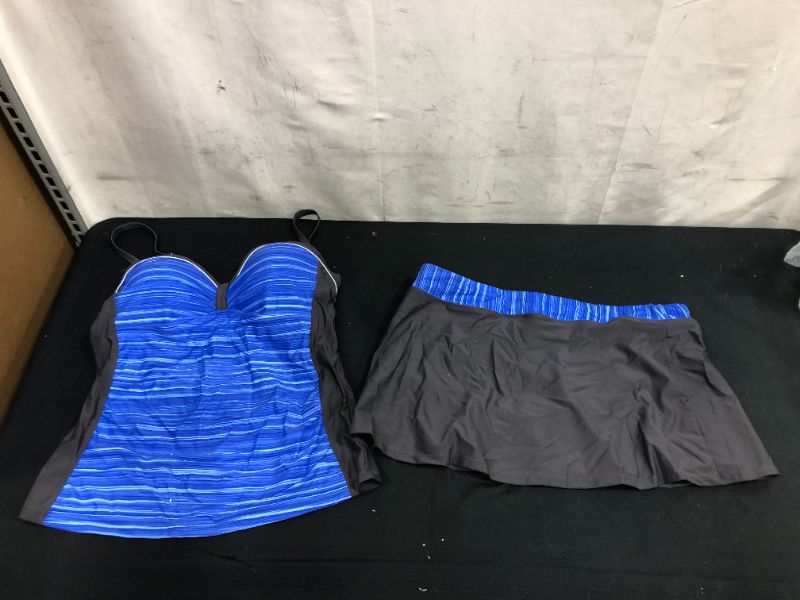 Photo 2 of AZOKOE Women 2 Piece Tankini Set Ruched Push Up Printed Bathing Suits Tummy Control Swimsuit Beachwear with Swim Skirtn Large Size 
