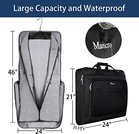 Photo 1 of Garment Bags for Travel, Carry On Garment Bag for Business Trips with Shoulder Strap, Mancro Waterproof Foldable Luggage Hanging Suit Bags Gift for Men Women, 2 in 1 Suitcase for Coats, Suits (Black)
