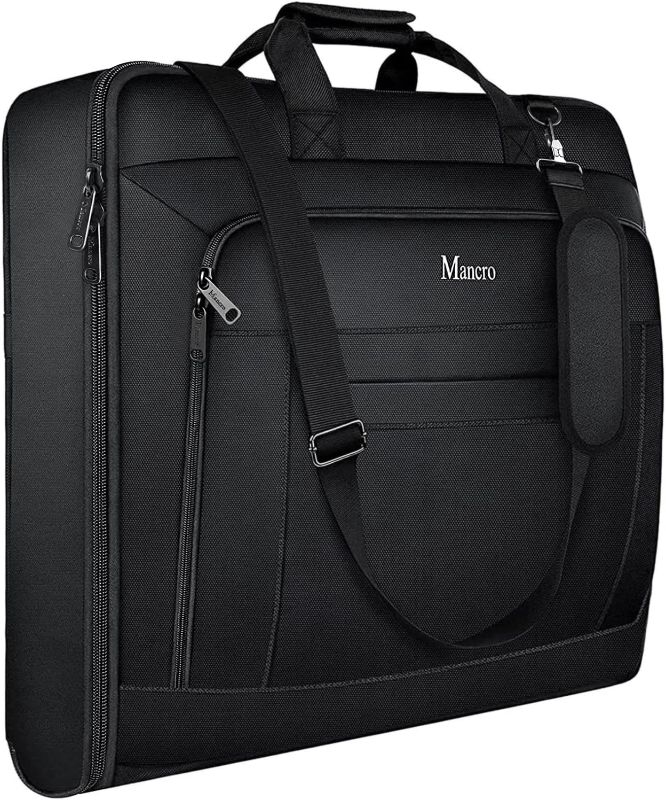Photo 1 of Garment Bags for Travel, Carry On Garment Bag for Business Trips with Shoulder Strap, Mancro Waterproof Foldable Luggage Hanging Suit Bags Gift for Men Women, 2 in 1 Suitcase for Coats, Suits (Black)

