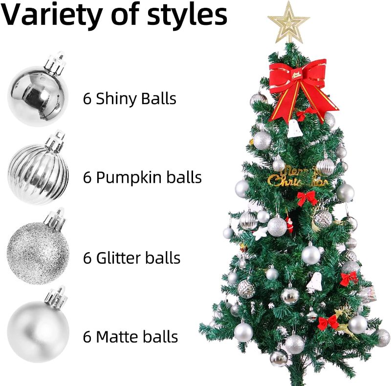 Photo 1 of Christmas Balls Ornaments, Xmas Tree Decorations, Shatterproof Christmas Tree Balls, Xmas Tree Hanging Balls for Holiday, 24ct Assorted Baubles Colored Christmas Balls (Silver, 3.15" (8 cm), 24ct)
