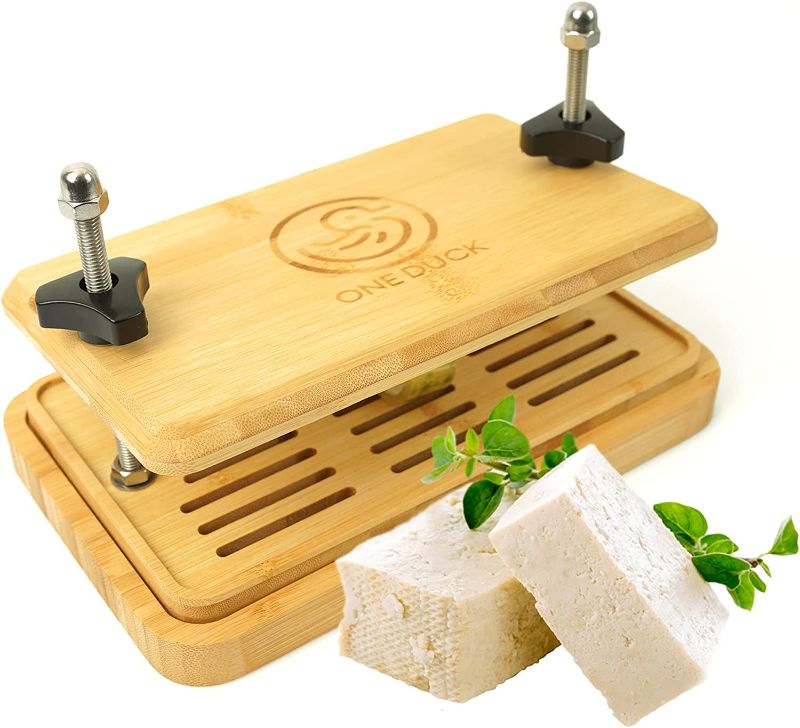 Photo 1 of ONEDUCK Bamboo Tofu Press with Strainer & Dip Tray, Kitchen Essential for Extra Firm Tofu without BPA, Tofu Presser for Molding & Squeezing Cheese, Soy, and Other Ingredients, 25 x 17 x 5 cm
