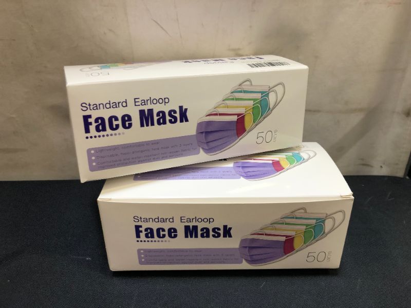 Photo 2 of 2 pack of 50 Pcs Multicolor Face Mask