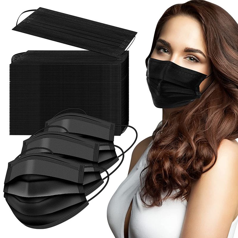 Photo 1 of 1 Pack of Buaszay 100 Pcs Black Disposable Face Masks, 3Ply Non-Woven ( Black)
