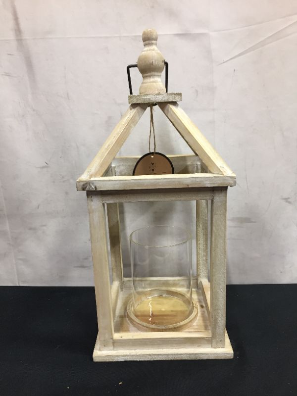 Photo 2 of Barnyard Designs Wood Lantern Decor, Rustic Decor Candle Lantern, Outdoor Lanterns Farmhouse Candle Holder, Decorative Lanterns for Wedding, Farmhouse Table Decor, Small, 6.75" x 15.5", Whitewash
