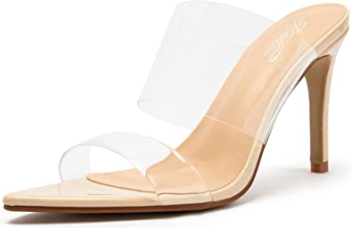 Photo 1 of Katliu Women's Clear Pointed Toe Heels Sandals Transparent Strap Stiletto High Heels Slip on Mules Heeled Sandals
SIZE 37