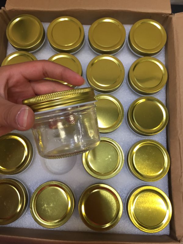 Photo 2 of 4oz Mini Mason Jars,Set of 40 Quilted Crystal Style Canning Glass Jars With Gold Regular Lids and Bands, Wide Mouth Spice Jars For Honey,Caviar,Herb,Jelly,Jams-40 Black Labels