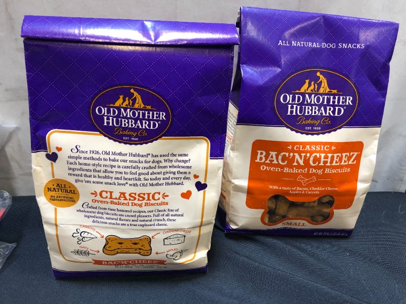 Photo 1 of 2 pack---exp date 06-2023  Old Mother Hubbard Classic Bacon Dog Treats, for Small Dogs 1.25 lb each bag
