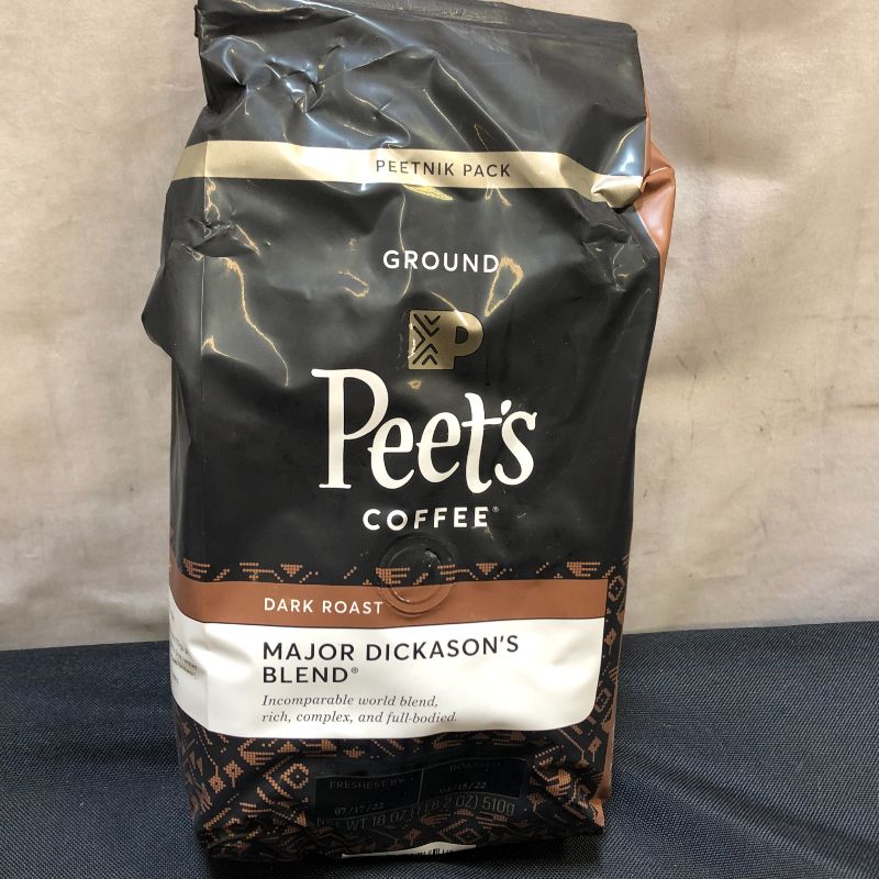 Photo 1 of  Peet's Coffee, Dark Roast Ground Coffee - Major Dickason's Blend 18 Ounce Bag (Pack of 1----) exp date 07-17-2022