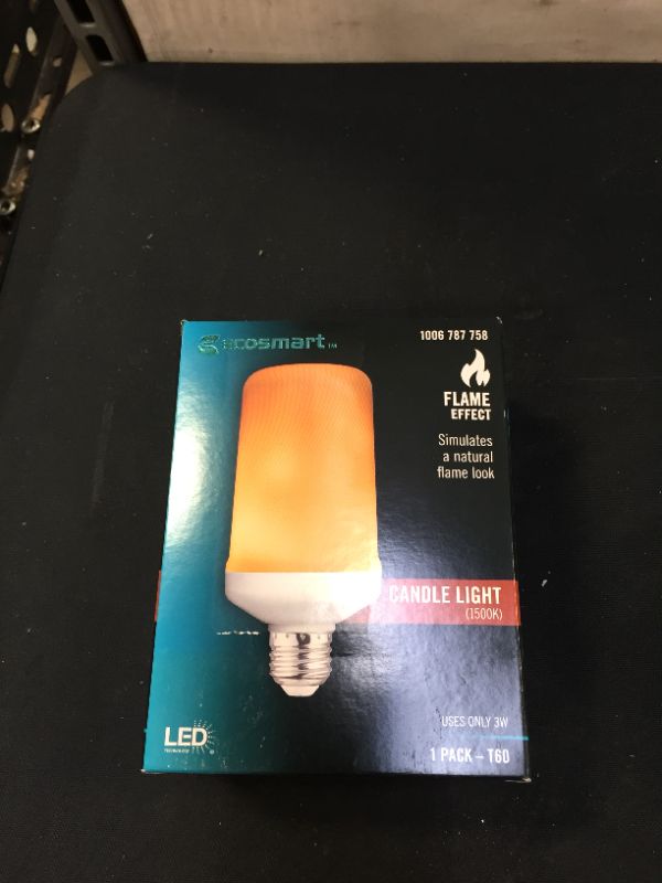 Photo 2 of 3-Watt Equivalent A19 Cylinder Flame Design LED Light Bulb Amber (1-Pack)
