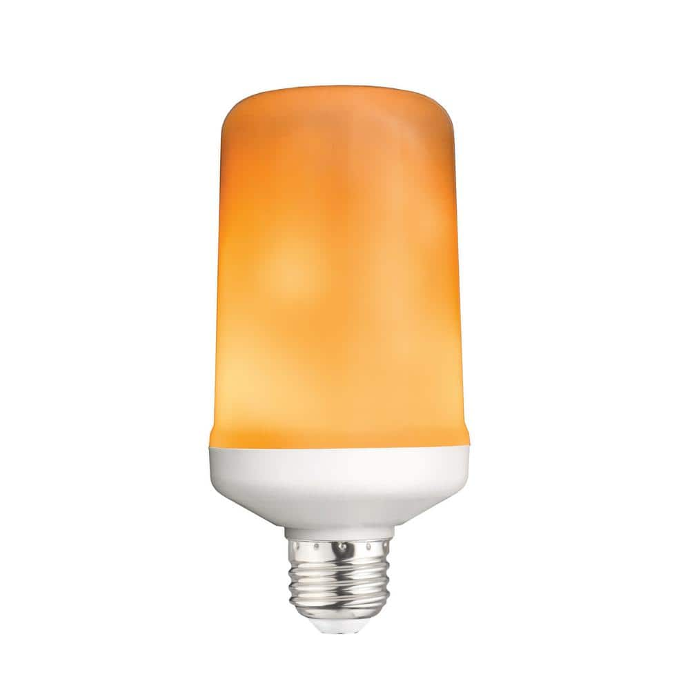 Photo 2 of 3-Watt Equivalent A19 Cylinder Flame Design LED Light Bulb Amber (1-Pack)
