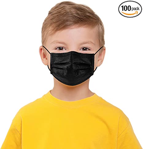 Photo 1 of 100 PCS Kids Disposable Face Mesks for Children, 3 Ply Adjustable & Breathable Dust M asks for Boys and Girls (100 Pack, Black) (3BOXES!!)
