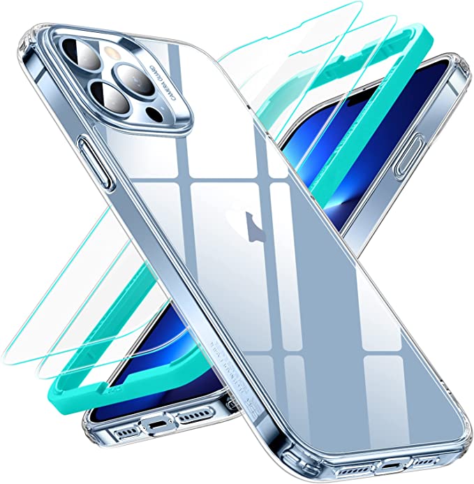 Photo 1 of ESR Hybrid Case Compatible with iPhone 13 Pro Max Case, Includes 2-Pack Tempered-Glass Screen Protectors, Reinforced Drop Protection, Shock-Proof Bumper, Scratch-Resistant Case, Classic Series, Clear