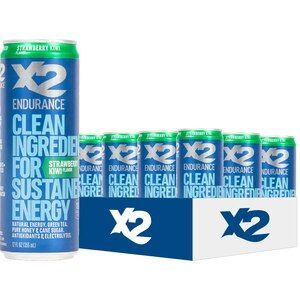 Photo 1 of X2 Clean Energy Drink - Sustained Energy for Sport & Fitness Endurance, Low Calorie & Low Sugar (Strawberry Kiwi, Pack of 12) ( EXP: 08/07/2022)
