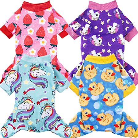 Photo 1 of XPUDAC 4 Piece Dog Pajamas for Small Dogs Pjs Clothes Puppy Onesies Outfits for Doggie Christmas Shirts Sleeper for Pet
