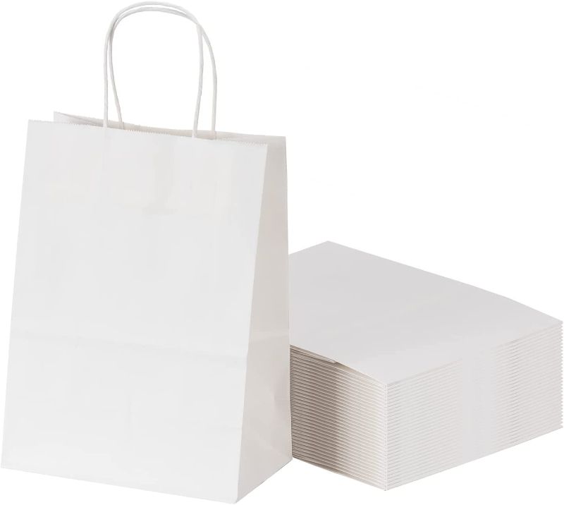 Photo 1 of 10.8Inches,50pcs,White Paper Bag with Handle,White Gift Bag,Medium White Paper Bag,