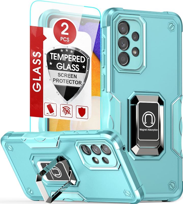 Photo 1 of Amytor Samsung Galaxy A33 5G Case, A33 5G Phone Case with [2 Pack] Tempered Glass Screen Protector, [Military-Grade] Defender Case with Ring Holder Kickstand for Samsung A33 5G (Mint), 2 Count,
