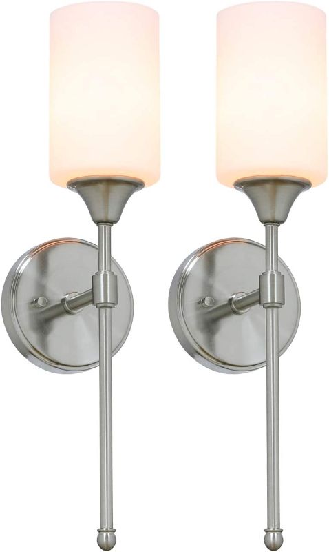 Photo 1 of XiNBEi Lighting Wall Light 1 Light Wall Sconce with Glass in Brushed Nickel, Classic Bath Sconce Vanity for Bathroom Bedroom & Living Room 2 Pack XB-W1216-2BN