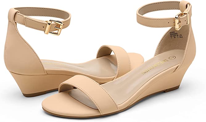 Photo 1 of DREAM PAIRS Women's Ingrid Ankle Strap Low Wedge Sandal --Size 9.5-- -- Color Nude Nubuck