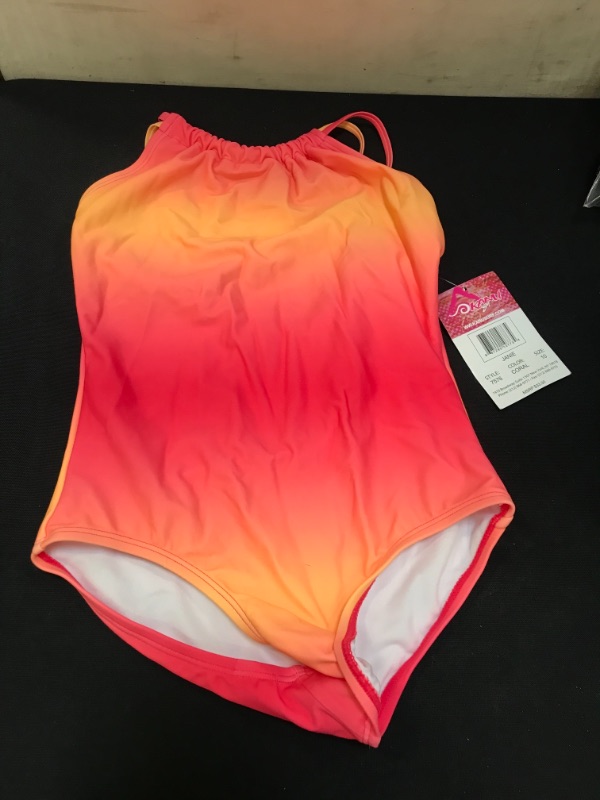 Photo 2 of Kanu Surf Girls' Jasmine Beach Sport Halter One Piece Swimsuit, Janie Coral, --Size 10--