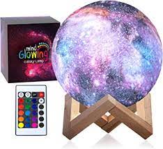 Photo 1 of 3D Galaxy Moon Lamp by Mind-glowing - Cool Night Light for Kids - 4.7 inch, 16 Colors, Remote Control, Wood Stand - Space Gift for 9 10 11 12 Old Girl, Room Decor for Teen Girls - Pink Lava Lamp (BOX IS DAMAGED)
