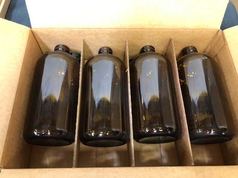 Photo 2 of 4 Pack - 32oz Boston Round Air Tight Seal Amber Glass Growler Kombucha Bottles- with Phenolic Poly Cone Insert Caps for Secondary Kombucha Fermentation and Film Developing Bottles
