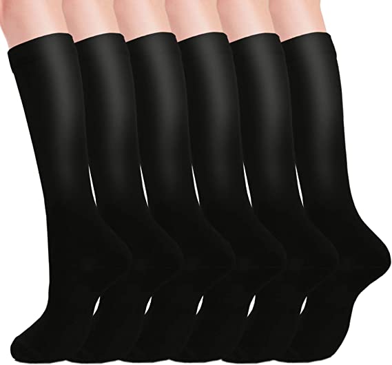 Photo 1 of 6 Pairs Compression Socks for Women & Men Circulation 20-30 mmHg Support for Medical, Running, Cycling, Hiking, Flight Travel 2 PACKS
