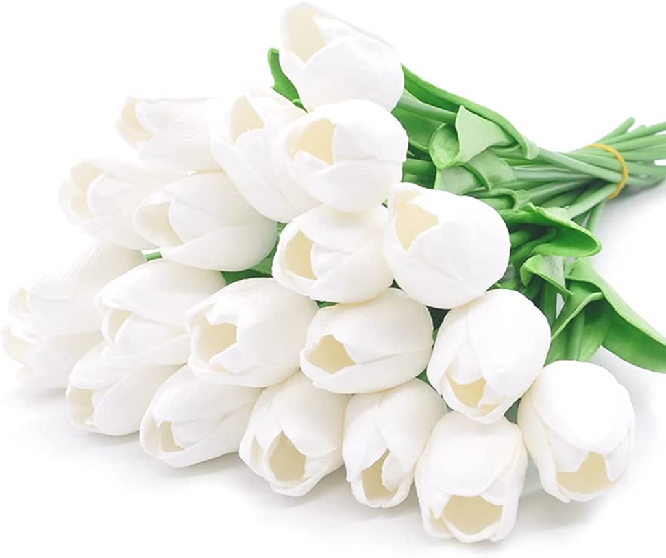 Photo 1 of 
20pcs Artificial Tulips PU Touch Single Stem Fake Flower Bouquet Arrangement for Home Party Wedding Decoration (White)