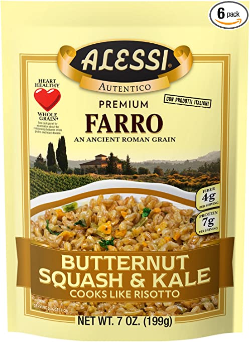 Photo 1 of Alessi Autentico, Premium Seasoned Roman Grain Farro, Cooks Like Risotto, Heart Healthy, Easy to Prepare, 7oz (Butternut Squash & Kale, Pack of 6)

