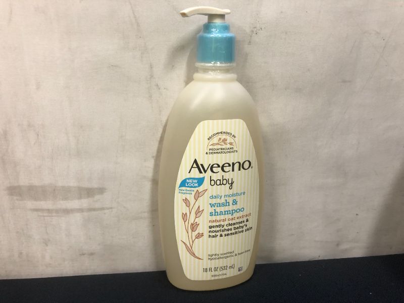 Photo 2 of Aveeno Baby Daily Moisture Gentle Body Wash & Shampoo with Oat Extract, 2-in-1 Baby Bath Wash & Hair Shampoo, Tear- & Paraben-Free for Hair & Sensitive Skin, Lightly Scented, 18 fl. oz
