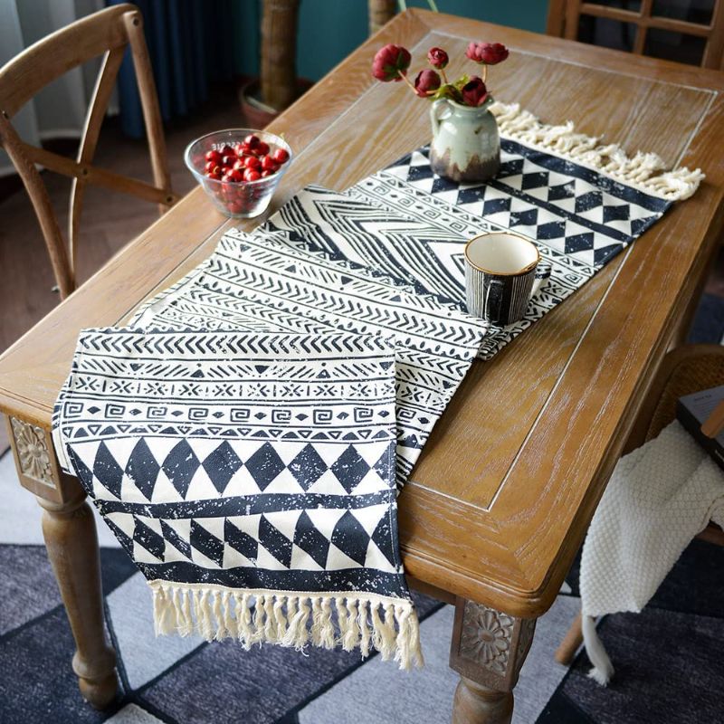 Photo 1 of ARTMAGIC Boho Geometric Cotton Table Runner Tassels Farmhouse Christmas Bohemian Vintage Dresser Scarf for Rustic Home Kitchen Coffee Dining Table Decor (Boho B, 16 x 84 Inch)
