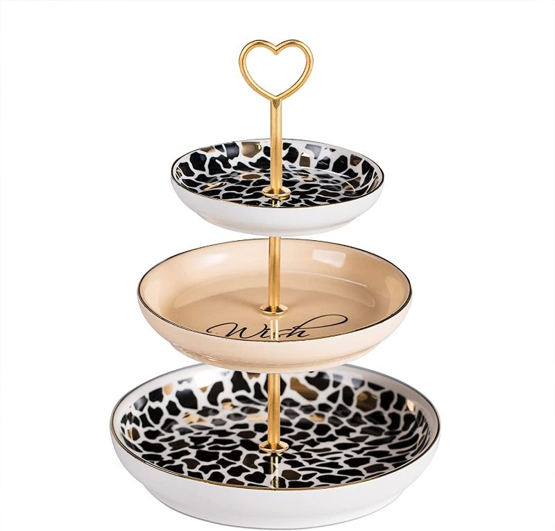 Photo 1 of Ceramic Tiered Jewelry Dish Tray,3-Tier Trinket Tray Desk Organizer Accessories Small Ring Holder Gold Office Decor,Thanksgiving Christmas Gifts
