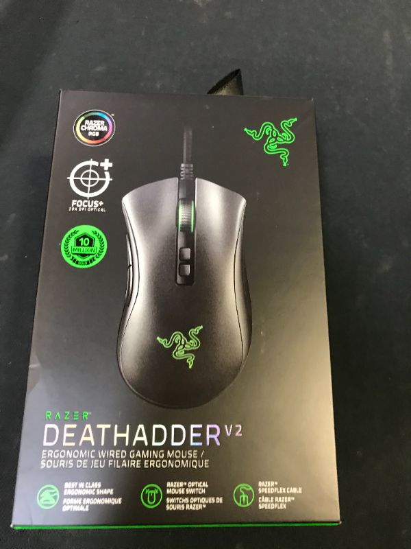 Photo 3 of Razer DeathAdder V2 Gaming Mouse: 20K DPI Optical Sensor - Fastest Gaming Mouse Switch - Chroma RGB Lighting - 8 Programmable Buttons - Rubberized Side Grips - Classic Black
