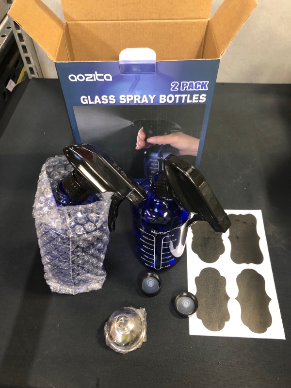 Photo 2 of 16oz Cobalt Blue Glass Spray Bottles with Measurements - Empty Reusable Refillable Container with Funnel and Labels for Mixing Essential Oils, Homemade Cleaning Products(2 Pack)