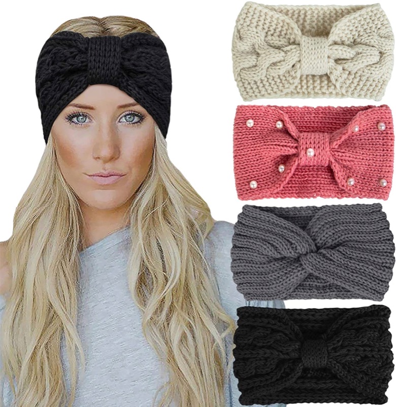 Photo 1 of Chalier 4 Pcs Warm Winter Headbands for Women Cable Crochet Turban Ear Warmer Headband Gifts