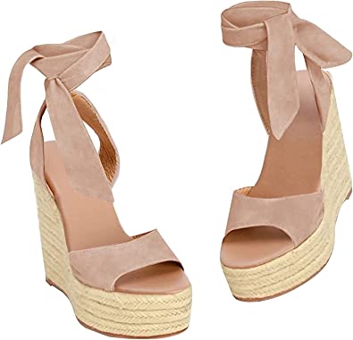 Photo 1 of Liyuandian Womens Platform Espadrille Wedges Open Toe High Heel Sandals with Ankle Strap Buckle Up Shoes, Size 7
