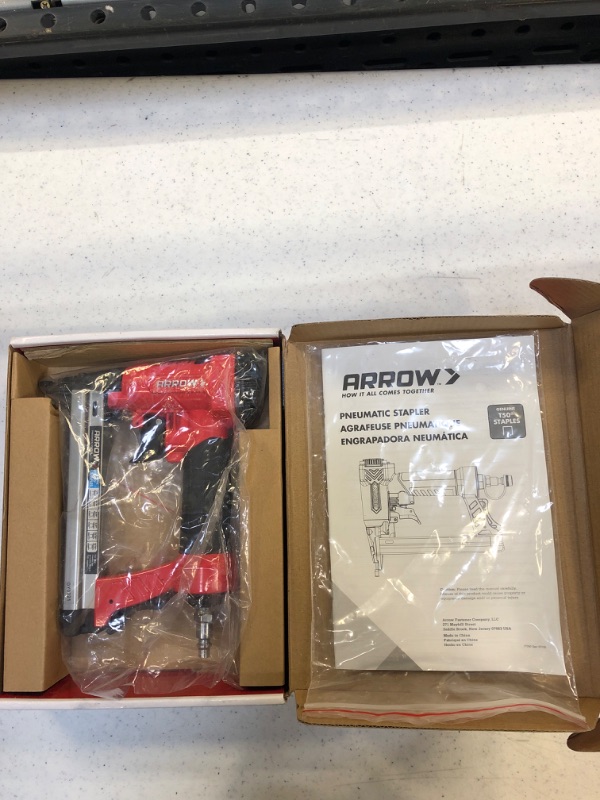Photo 2 of Arrow PT50 Oil-Free Pneumatic Staple Gun, Professional Heavy-Duty Stapler for Wood, Upholstery, Carpet, Wire Fencing, Fits 1/4”, 5/16”, 3/8", 1/2", 9/16” Staples , Red
