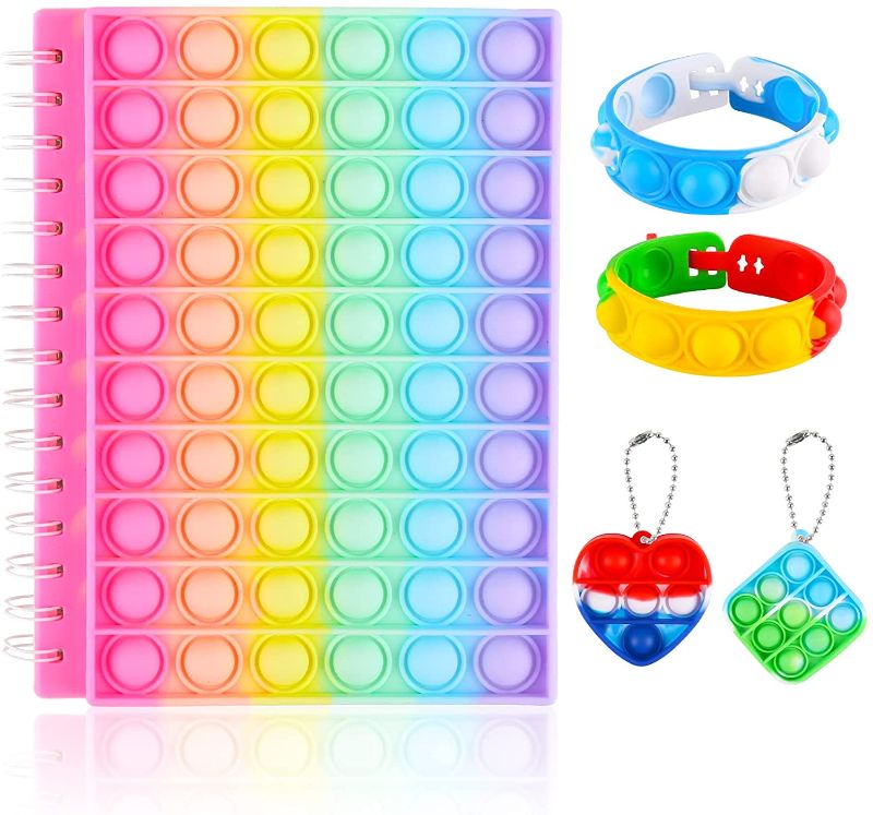 Photo 1 of Gomust Pop Bubble Fidget Pop-On-It Notebook with Keychain Bracelet College Ruled Paper Spiral Note Book Fidgets Toy Journal Notepad Portable for School Supplies Gift Idea, Pack of 2
