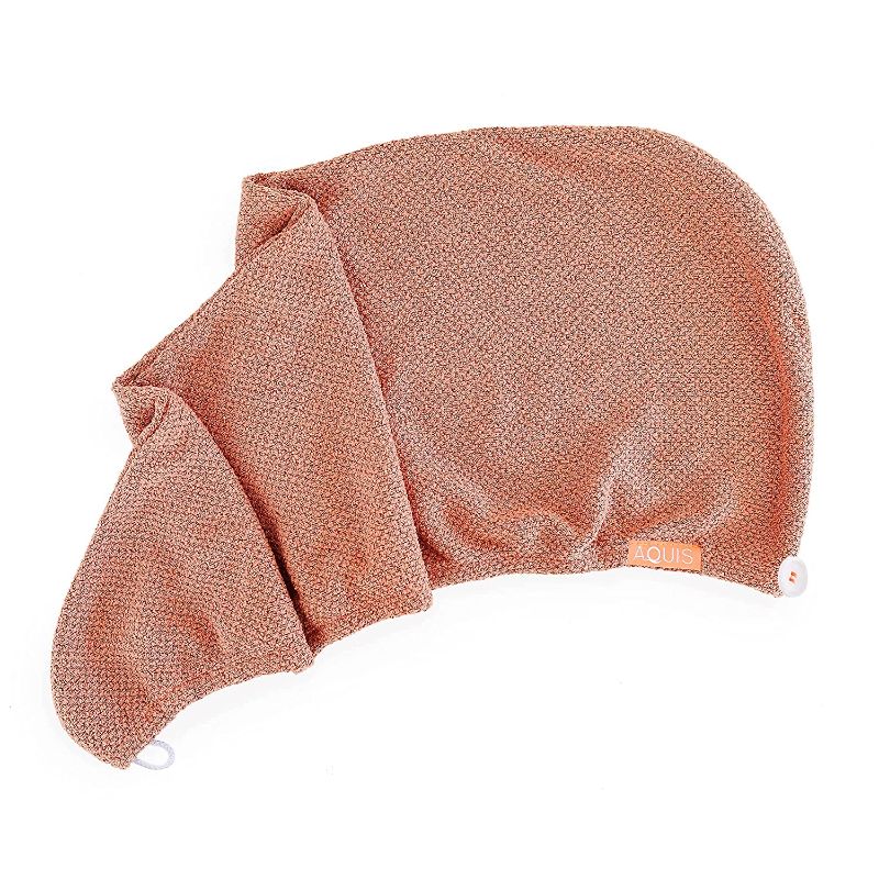 Photo 1 of AQUIS COPPER SURE™ Rapid Dry Microfiber Hair Wrap, Button-Loop Closure Wrap Shape, Clean Towel Technology, Ultra-Absorbent
