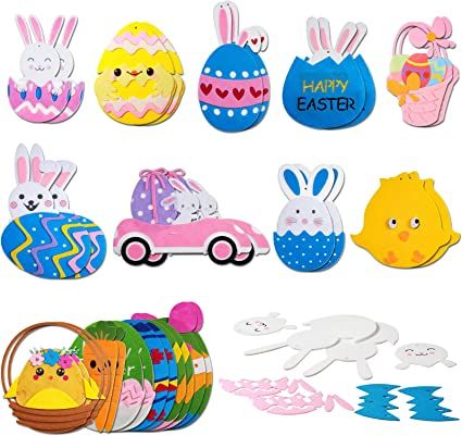 Photo 1 of 30 Sets Easter Craft Kit for Kids, Felt DIY Art Crafts Sets Including Easter Egg Bunnies Chick Egg Easter Basket Craft Stick DIY Egg Decorative Crafts for Toddlers Easter Party Decor Supplies
