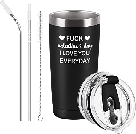 Photo 1 of  I Love You Everyday Stainless Steel Travel Tumbler with 2 Lids and Straws(20 Oz, Black)
