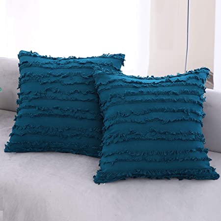 Photo 1 of Decorative Throw Pillow Covers Set of 2 Cotton Linen Striped Jacquard Pattern Cushion Covers for Sofa Couch Living Room Bedroom (SY-HPJ0010-2#, 18" x 18")
