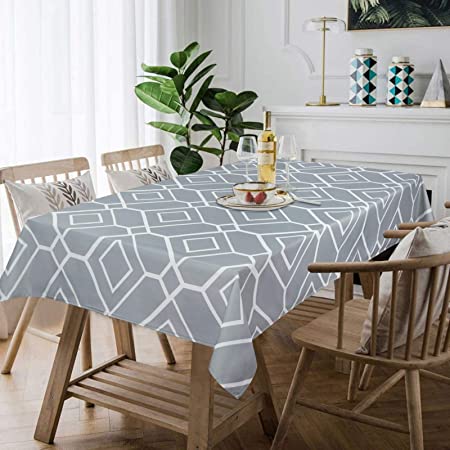 Photo 1 of Gray Geometric Tablecloth and Placemats Set, Moroccan Grey Table Cloth and Placemats Set of 4 for Rectangle Tables, Lattice Plaid Waterproof Tablecloth for Kitchen Dining Room
