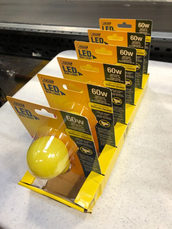 Photo 3 of 6 pack of Feit Electric LED 5W(60W Equivalent) Yellow Bug Light A19 E26 Non-Dimmable