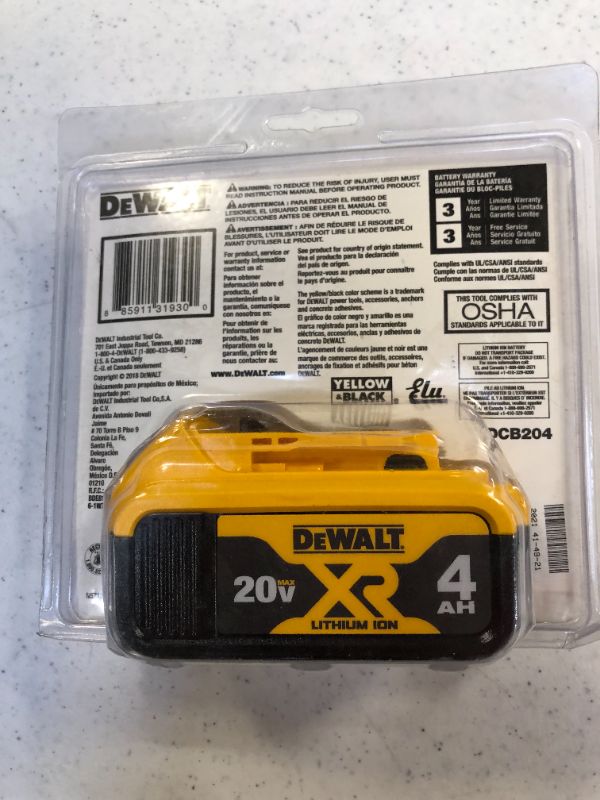 Photo 3 of Dewalt DEWALT DCB204 20-Volt 4.0Ah Li-Ion Battery (Single)