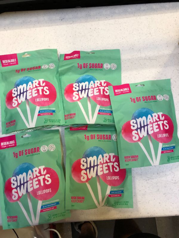 Photo 2 of 5 pack of SmartSweets Lollipops, Blue Raspberry & Watermelon, Hard Candy with Low Sugar