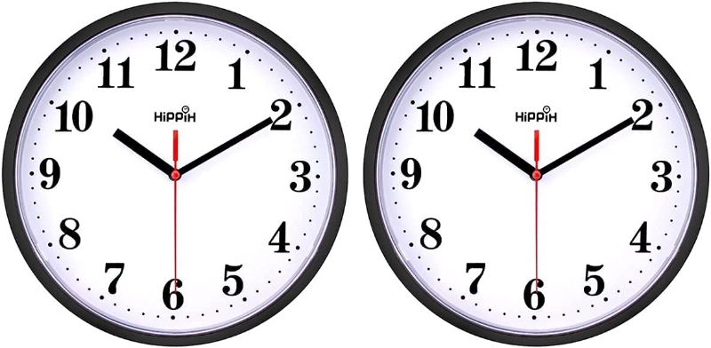 Photo 1 of 2 Pack Silent Non Ticking Quartz Wall Clock by Hippih, Battery Operated 10 Inch Round Easy to Read for Home Office School Decor Clock
